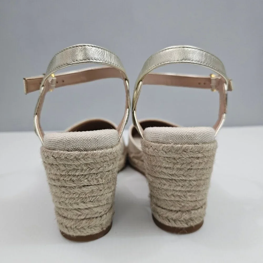 Cole Haan Cloudfeel Espadrille Wedge II Womens 9.5 Linen Soft Gold Summer NEW